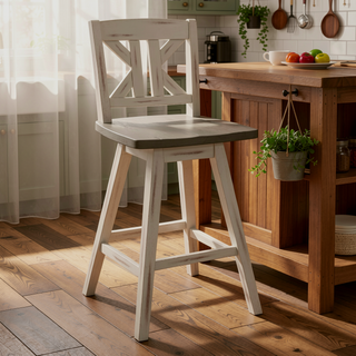 Sunvega Solid Rubberwood Counter Height Dining Table with Distressed Gray Finish