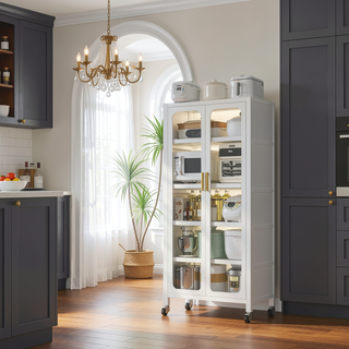 Sunvega 6 Tier Metal Kitchen Pantry Storage Cabinet with Transparent Door and Wheels