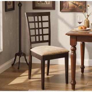 Sunvega Cappuccino and Beige Lattice Back Side Chair with Geometric Pattern and Cushion