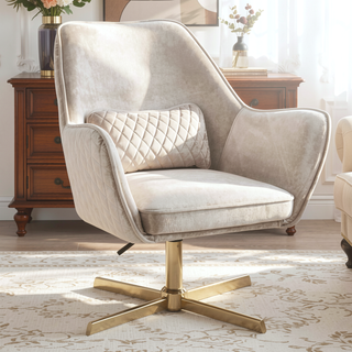 Sunvega Gold and Cream Velvet Contemporary Lounge Chair with 360 Swivel