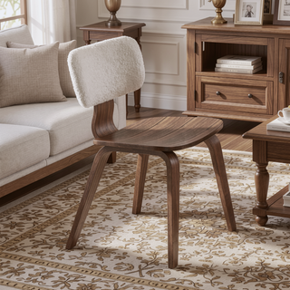 Sunvega Modern Walnut Finish Curved Ergonomic Solid Wood Dining Chairs Set of 2