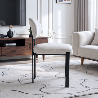 Sunvega Mid-Century Modern Upholstered Boucle Dining Chairs with Black Metal Legs