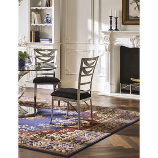 Sunvega Contemporary Silver Metal Frame Oval Back Dining Chairs with Black Microfiber Seat