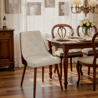 Sunvega Mid-Century Modern Dining Chair with Faux Leather Upholstery and Wood Frame