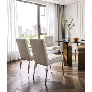 Sunvega Ivory Leatherette Side Chairs with Padded Seat and Black Metal Frame