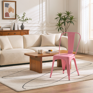 Sunvega High Gloss Pink Metal Dining Chairs Set of 4 with 18 Inch Seat Height
