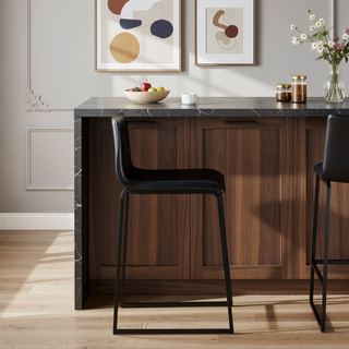 Sunvega Modern Black Metal and Faux Leather Counter Stool Set with Footrest