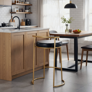 Sunvega Gold Metal Frame Faux Leather Upholstered Fixed Counter Stool Set of 2
