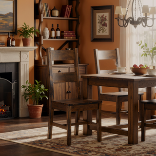 Sunvega Solid Rubber Wood Dining Chairs with Classic Transitional Design and Burnished Brown Finish
