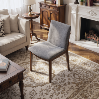 Sunvega Modern Solid Wood Dining Chair with Grey Fabric Upholstery and Padded Seat for Kitchen
