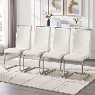 Sunvega Modern Technology Cloth High Back Upholstered Dining Chairs with Black Metal Legs