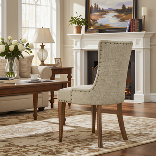 Sunvega Beige and Salvaged Oak Tufted Back Parson Side Chairs Set of 2