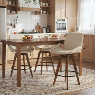 Sunvega Mid-Century Modern Counter Stool with Walnut Finish and Faux Leather