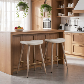 Sunvega Contemporary Counter Stool with Cream Fabric Upholstery and White Washed Wood