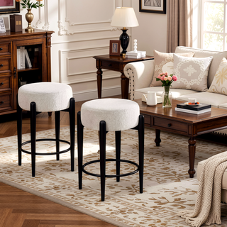 Sunvega Mid-Century Modern Kitchen Stools Set of 4 with White Boucle Upholstery and Metal Base
