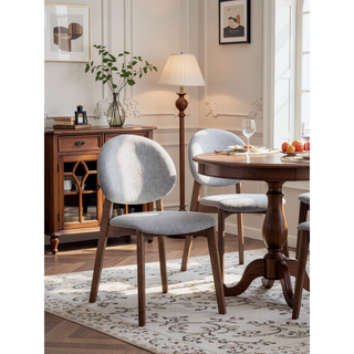 Sunvega Light Brown Linen Upholstered Side Chair with Walnut Finish for Dining Room