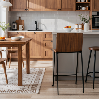 Sunvega Mason Mara 26" Fixed-Height Counter Stool in Black Metal and Walnut Wood
