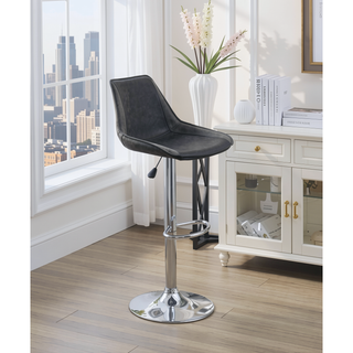 Sunvega Modern Adjustable Bar Stool Set with Ebony Wax Polyurethane Leather and Chrome Base