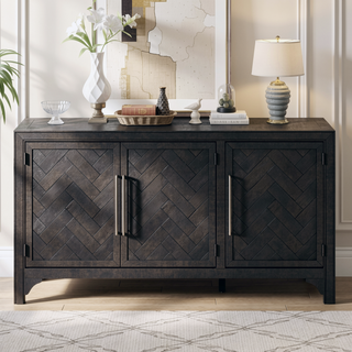 Sunvega MDF and Pine Veneer Sideboard Cabinet with Adjustable Shelves for Living Rooms