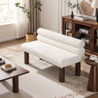 Sunvega Boucle Fabric Upholstered Dining Bench with Rubber Wood Legs 330 LBS Support