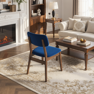 Sunvega Mid Century Modern Blue Velvet Upholstered Dining Chairs Set of 2