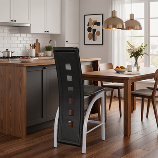 Sunvega Set of 2 Modern Counter Height Chairs with Black Faux Leather Upholstery