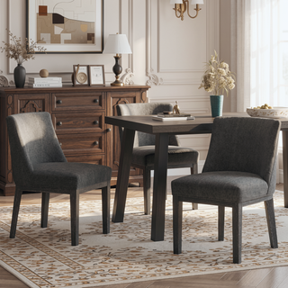 Sunvega Two Piece Solid Wood Dining Chair Set with Textured Fabric Seating