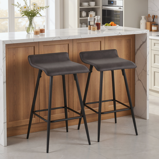 Sunvega Contemporary Fixed Height Counter Stools with Black Steel Frame and Espresso Faux Leather