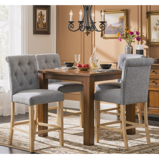 Sunvega Gray Counter Height Button Tufted Back Solid Wood Stools Set of 2