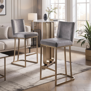 Sunvega Gold Brushed Bar Stools Set of 2 with Back Modern Velvet Fabric