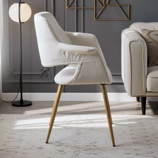 Sunvega Glam Art Deco Chair with Gold Metal Legs and Cream Velvet Upholstery