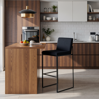 Sunvega Contemporary High Back Barstool with Black Steel Frame and Black Velvet Upholstery