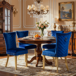 Sunvega Gold Velvet Upholstered Dining Chairs with Tufted Design and Metal Legs