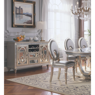 Sunvega Silver Leatherette Upholstered Dining Chairs with Keyhole Back and Mirror Accents