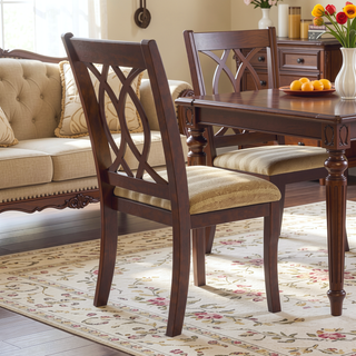 Sunvega Brown Cherry Padded Fabric Dining Chairs Set of 2 Side Chairs