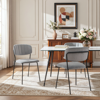 Sunvega Set of 2 Stable Velvet Upholstered Dining Chairs with Metal Legs