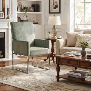 Sunvega Modern Open Industrial Design Velvet Upholstered Dining Chair for Living Room