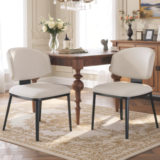 Sunvega Modern PU Leather Upholstered Dining Chairs with Crescent Backrest Set of 2