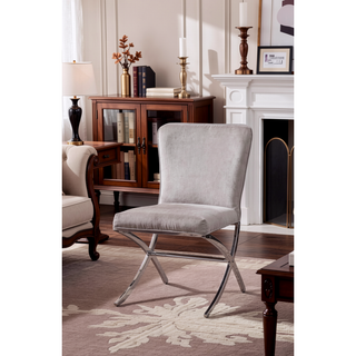Sunvega Light Gray Velvet and Chrome Finish Armless Side Chair Set of 2
