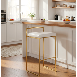 Sunvega Gold and White Faux Leather Upholstered Stackable Barstool Set of 3