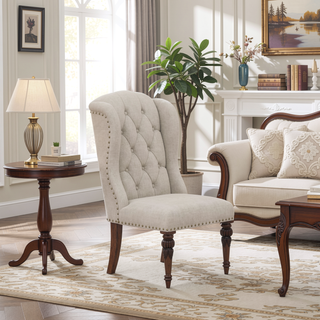 Sunvega Traditional Upholstered Wing Chair with Sturdy Construction for Dining