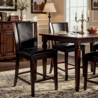 Sunvega Espresso Finish Dark Brown Faux Leather Upholstered Counter Height Chairs