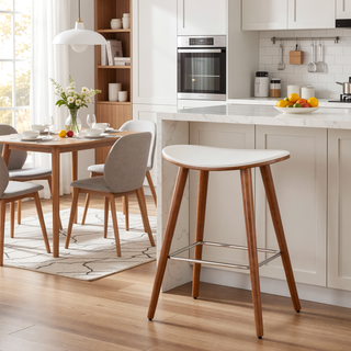 Sunvega Mid-Century Modern Counter Stool with Faux Leather Seat and Wood Legs