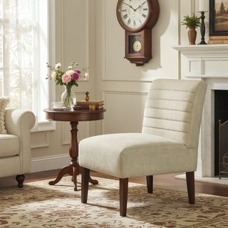 Sunvega Modern Beige Accent Chair with Tufted Upholstery and Wood Legs