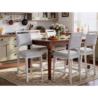 Sunvega White Finish Light Gray Upholstered Counter Height Pub Chairs Set of 2