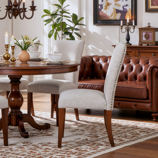 Sunvega Sophia Sea Oat Dining Chairs with Nail Heads in Performance Fabric - Set of 2