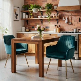 Sunvega Blue Velvet Mid-Back Dining Chairs with Gold Plated Legs for Living Room