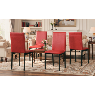 Sunvega Red Faux Leather Upholstered Metal Frame Dining Chairs Set of 4