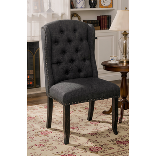 Sunvega Rustic Style Antique Black And Gray Finish 2pc Side Chair With Button Tufted