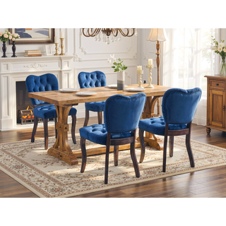 Sunvega French Vintage Tufted Upholstered Fabric Dining Chair Set of 2 Blue
